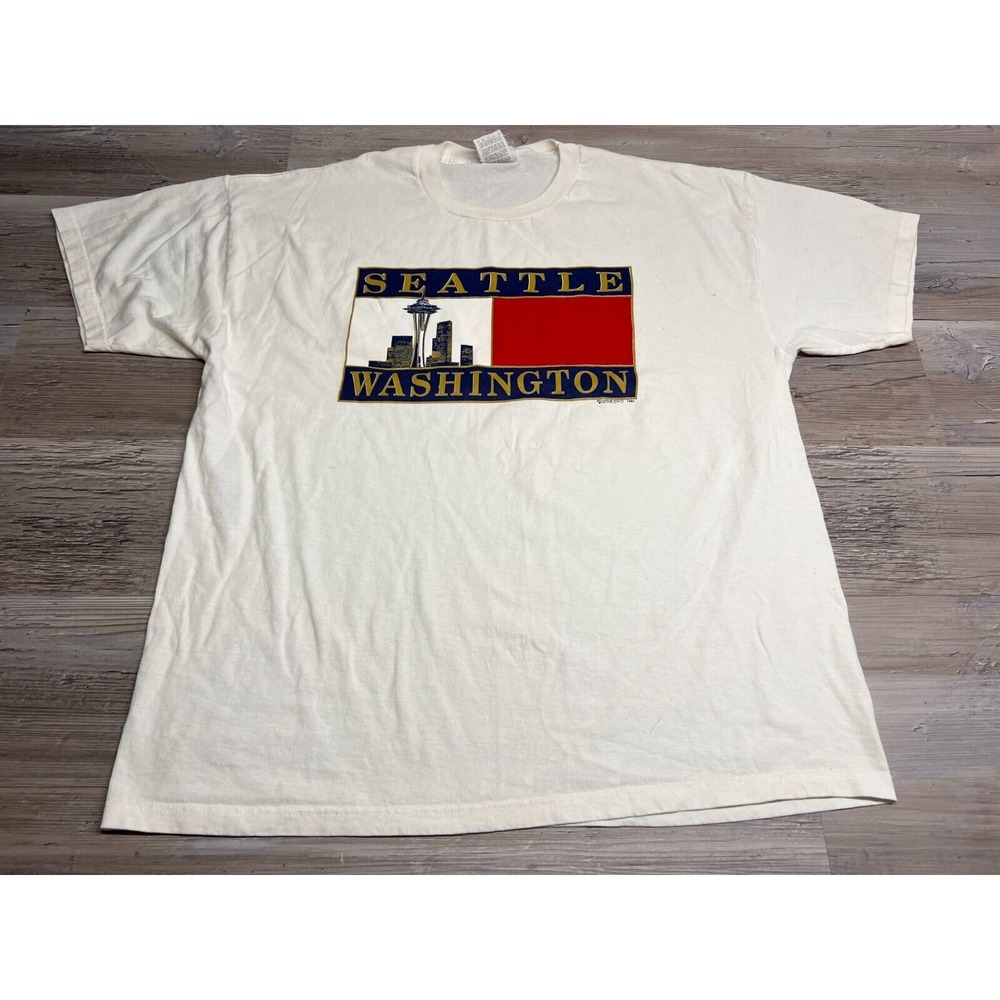 90s Destination Tee Seattle Washington Space Needle T-Shirt Tourist Boxy XL Vtg